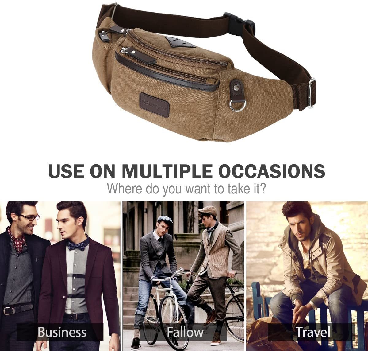 Herren Canvas Sportlich Freizeit Gürteltasche Bauchtasche Hüfttasche für Radfahren Joggen Kletterei Wandern Trekking Reisen Outdoor Sport