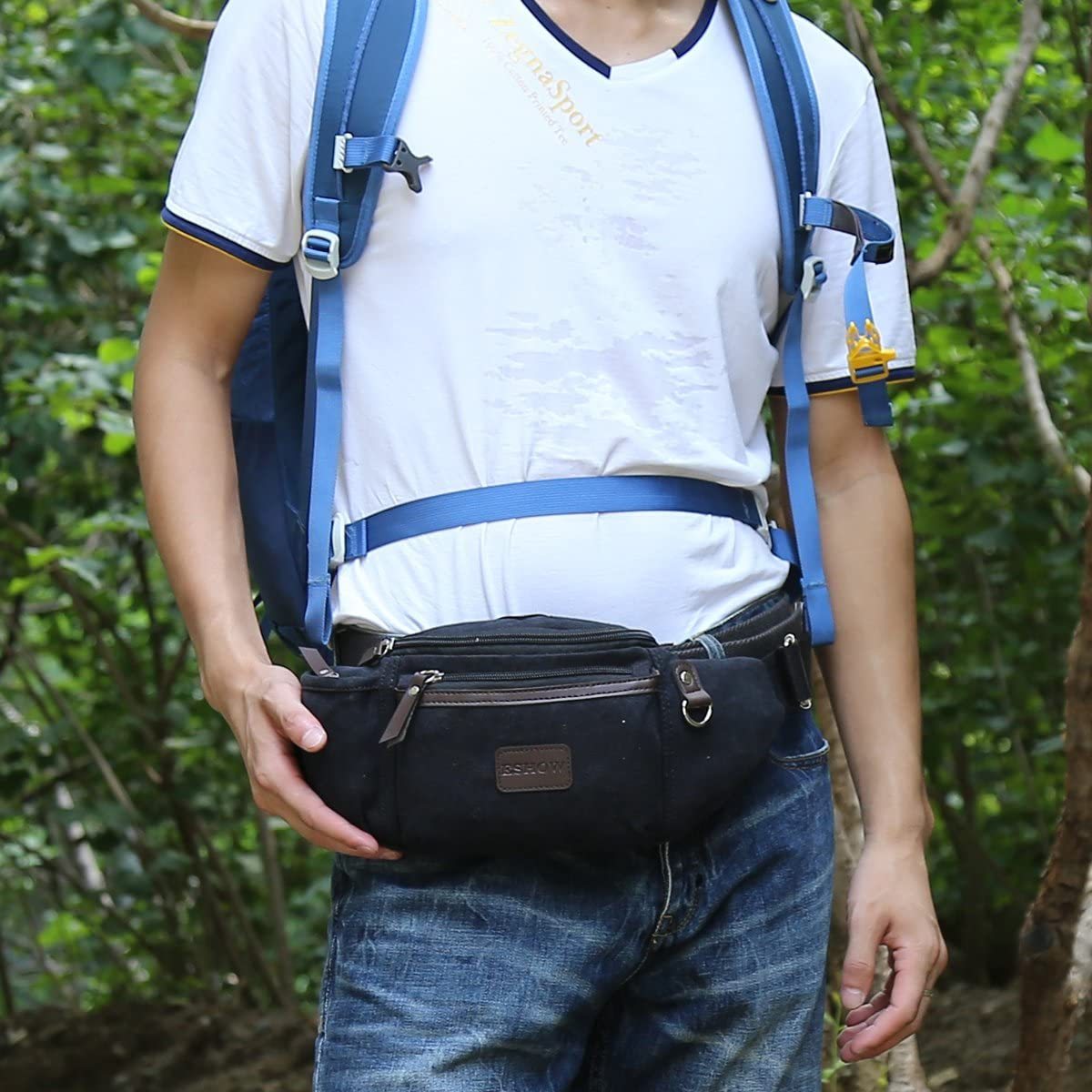 Herren Canvas Sportlich Freizeit Gürteltasche Bauchtasche Hüfttasche für Radfahren Joggen Kletterei Wandern Trekking Reisen Outdoor Sport