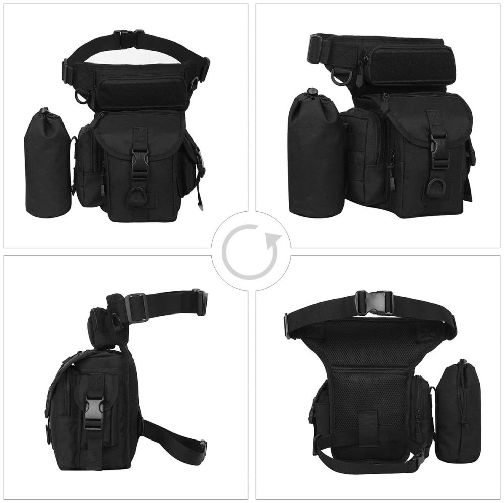 Beintasche Motorrad Hüfttasche für Damen & Herren klein leicht wasserdicht Schwarz/Braun aus Nylon/Canvas zum Radfahren Outdoor Sport