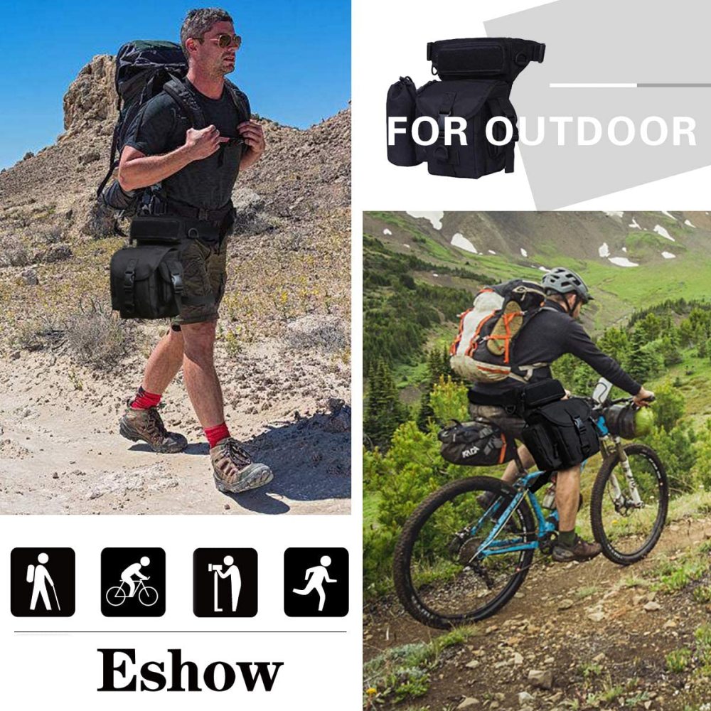 Beintasche Motorrad Hüfttasche für Damen & Herren klein leicht wasserdicht Schwarz/Braun aus Nylon/Canvas zum Radfahren Outdoor Sport