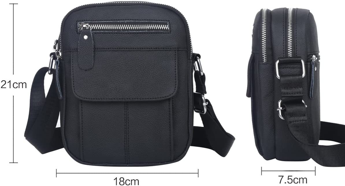 Herren-Leder Klassische Umhängetasche für Männer & schlichtes Design,Umhängetasche mit Reißverschluss