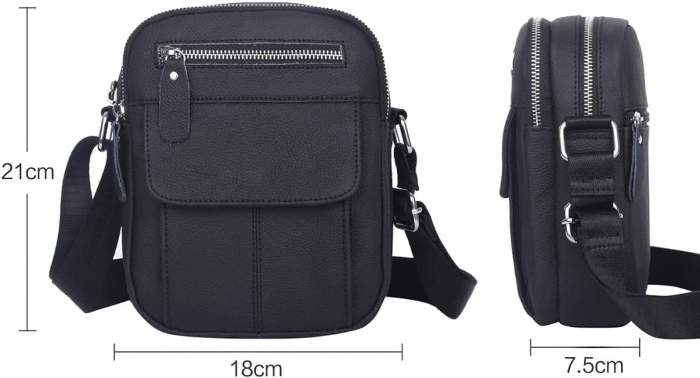 Herren-Leder Klassische Umhängetasche für Männer & schlichtes Design,Umhängetasche mit Reißverschluss