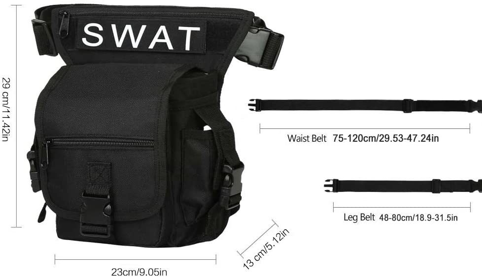 Beintasche Motorrad Hüfttasche für Damen & Herren klein leicht wasserdicht Schwarz/Braun aus Nylon/Canvas zum Radfahren Outdoor Sport