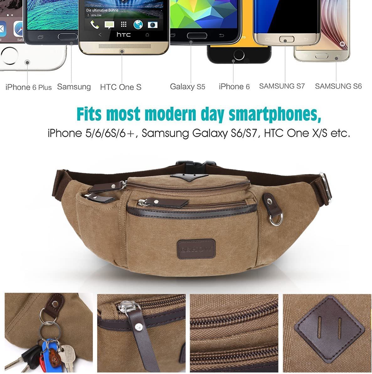 Herren Canvas Sportlich Freizeit Gürteltasche Bauchtasche Hüfttasche für Radfahren Joggen Kletterei Wandern Trekking Reisen Outdoor Sport