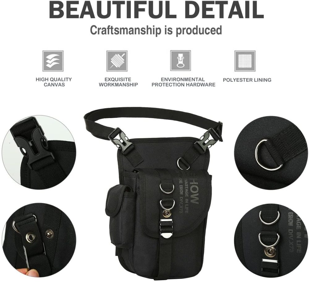 Beintasche Motorrad Hüfttasche für Damen & Herren klein leicht wasserdicht Schwarz/Braun aus Nylon/Canvas zum Radfahren Outdoor Sport