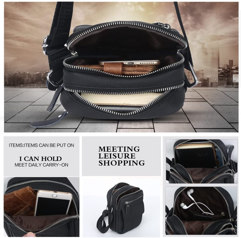 Herren-Leder Klassische Umhängetasche für Männer & schlichtes Design,Umhängetasche mit Reißverschluss