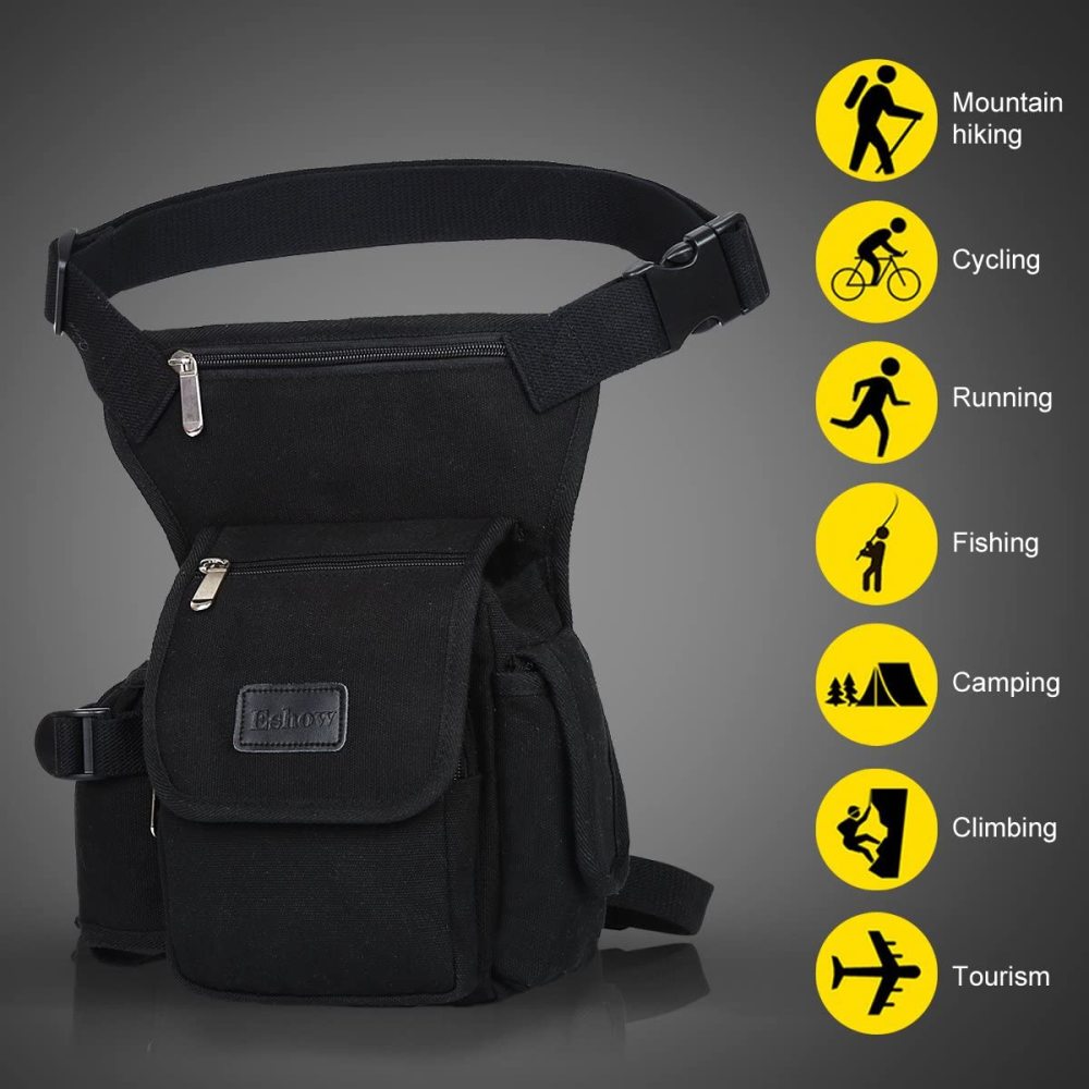 Beintasche Motorrad Hüfttasche für Damen & Herren klein leicht wasserdicht Schwarz/Braun aus Nylon/Canvas zum Radfahren Outdoor Sport