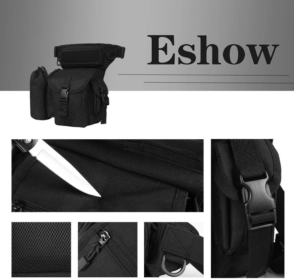 Beintasche Motorrad Hüfttasche für Damen & Herren klein leicht wasserdicht Schwarz/Braun aus Nylon/Canvas zum Radfahren Outdoor Sport