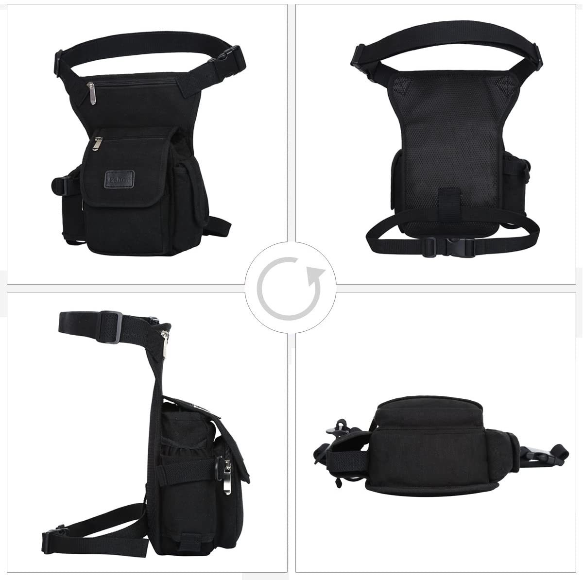 Beintasche Motorrad Hüfttasche für Damen & Herren klein leicht wasserdicht Schwarz/Braun aus Nylon/Canvas zum Radfahren Outdoor Sport