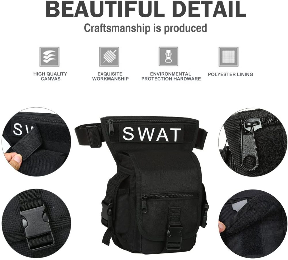 Beintasche Motorrad Hüfttasche für Damen & Herren klein leicht wasserdicht Schwarz/Braun aus Nylon/Canvas zum Radfahren Outdoor Sport