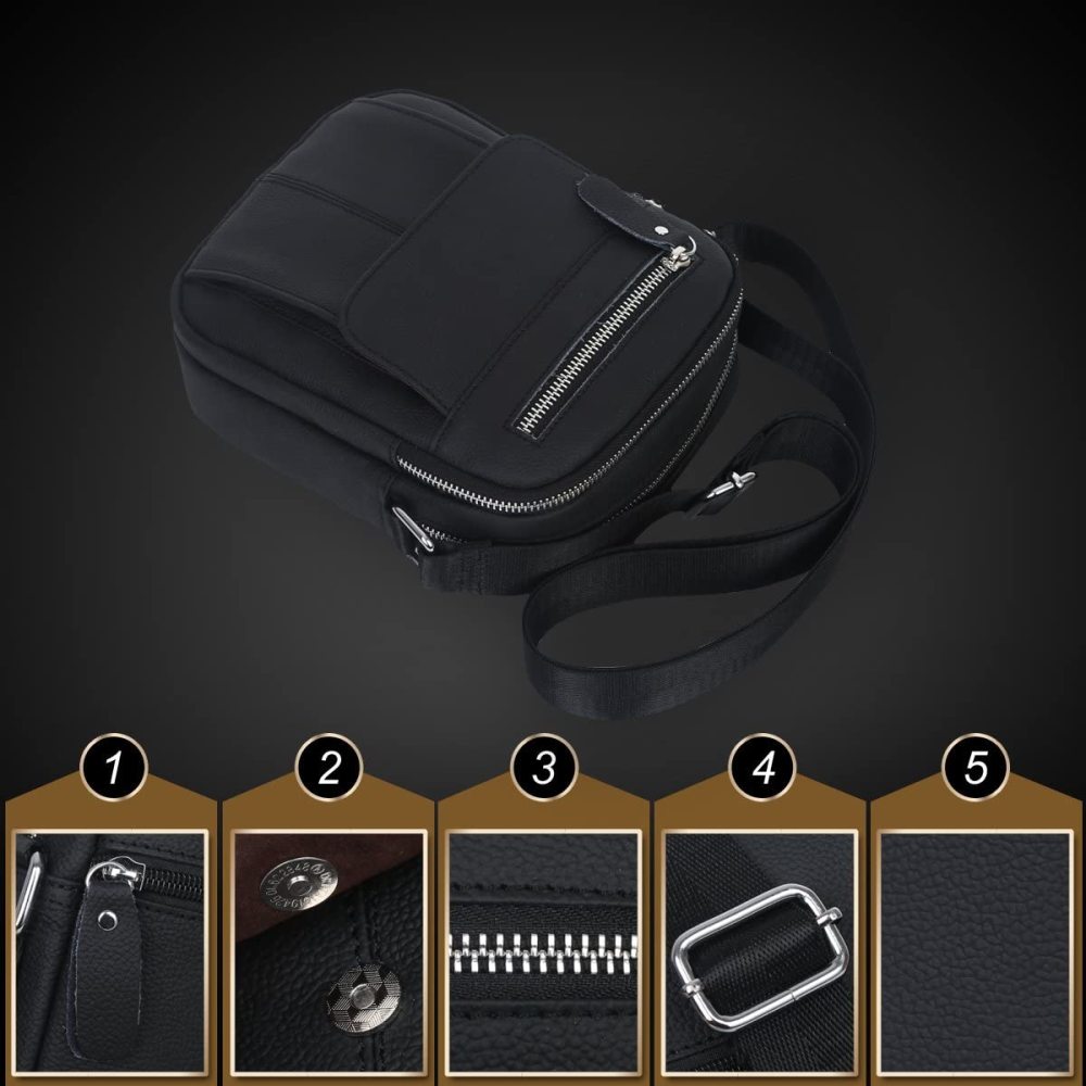 Herren-Leder Klassische Umhängetasche für Männer & schlichtes Design,Umhängetasche mit Reißverschluss