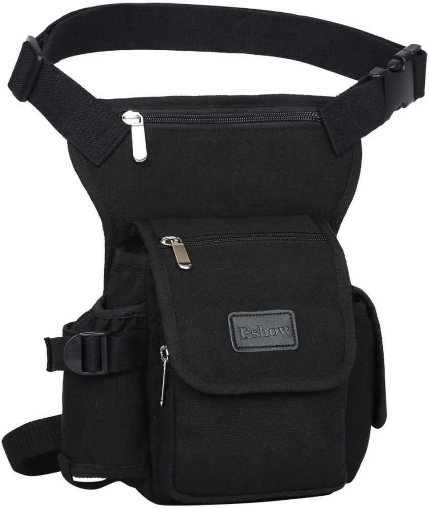 Beintasche Motorrad Hüfttasche für Damen & Herren klein leicht wasserdicht Schwarz/Braun aus Nylon/Canvas zum Radfahren Outdoor Sport