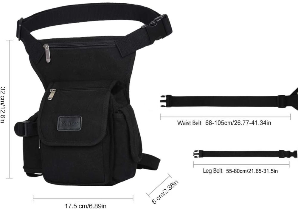 Beintasche Motorrad Hüfttasche für Damen & Herren klein leicht wasserdicht Schwarz/Braun aus Nylon/Canvas zum Radfahren Outdoor Sport