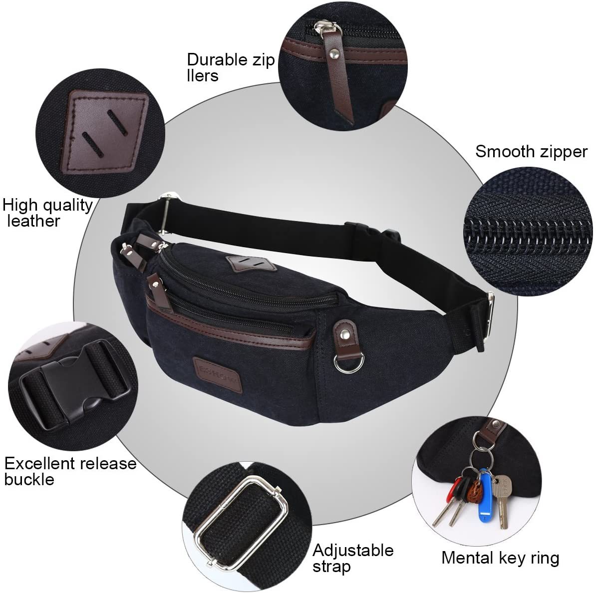 Herren Canvas Sportlich Freizeit Gürteltasche Bauchtasche Hüfttasche für Radfahren Joggen Kletterei Wandern Trekking Reisen Outdoor Sport