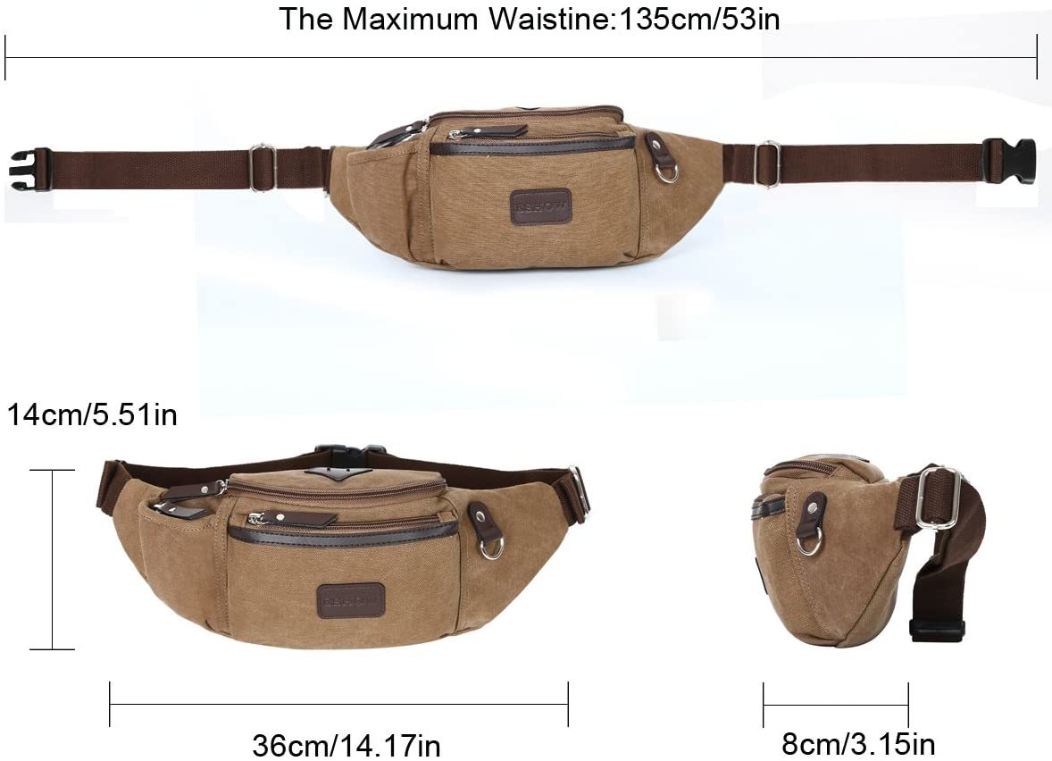 Herren Canvas Sportlich Freizeit Gürteltasche Bauchtasche Hüfttasche für Radfahren Joggen Kletterei Wandern Trekking Reisen Outdoor Sport