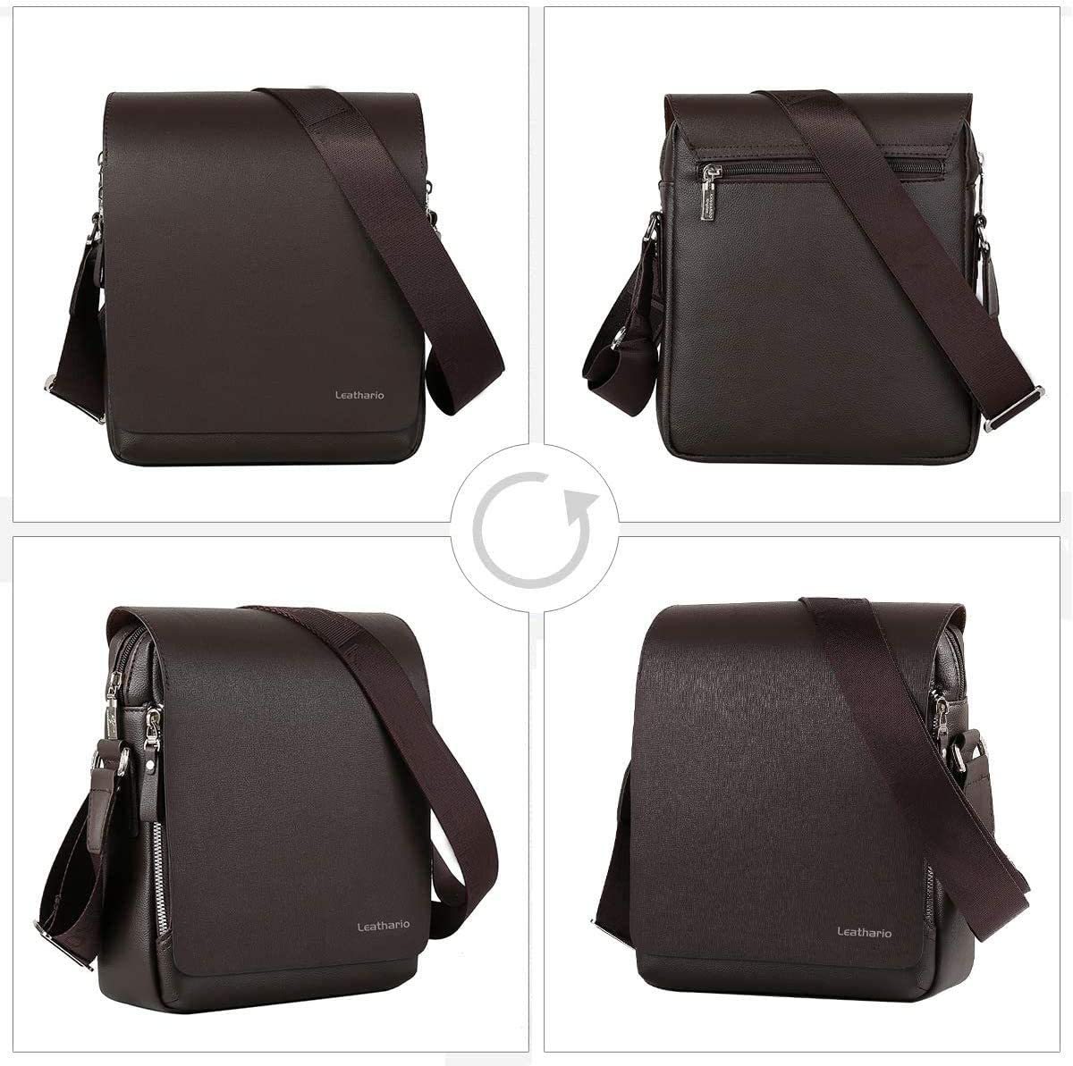 Herren Umhängetasche PU Leder Schultertasche Herrentasche mit Großer Kapazität für Alltag Freizeit Arbeit Schwarz