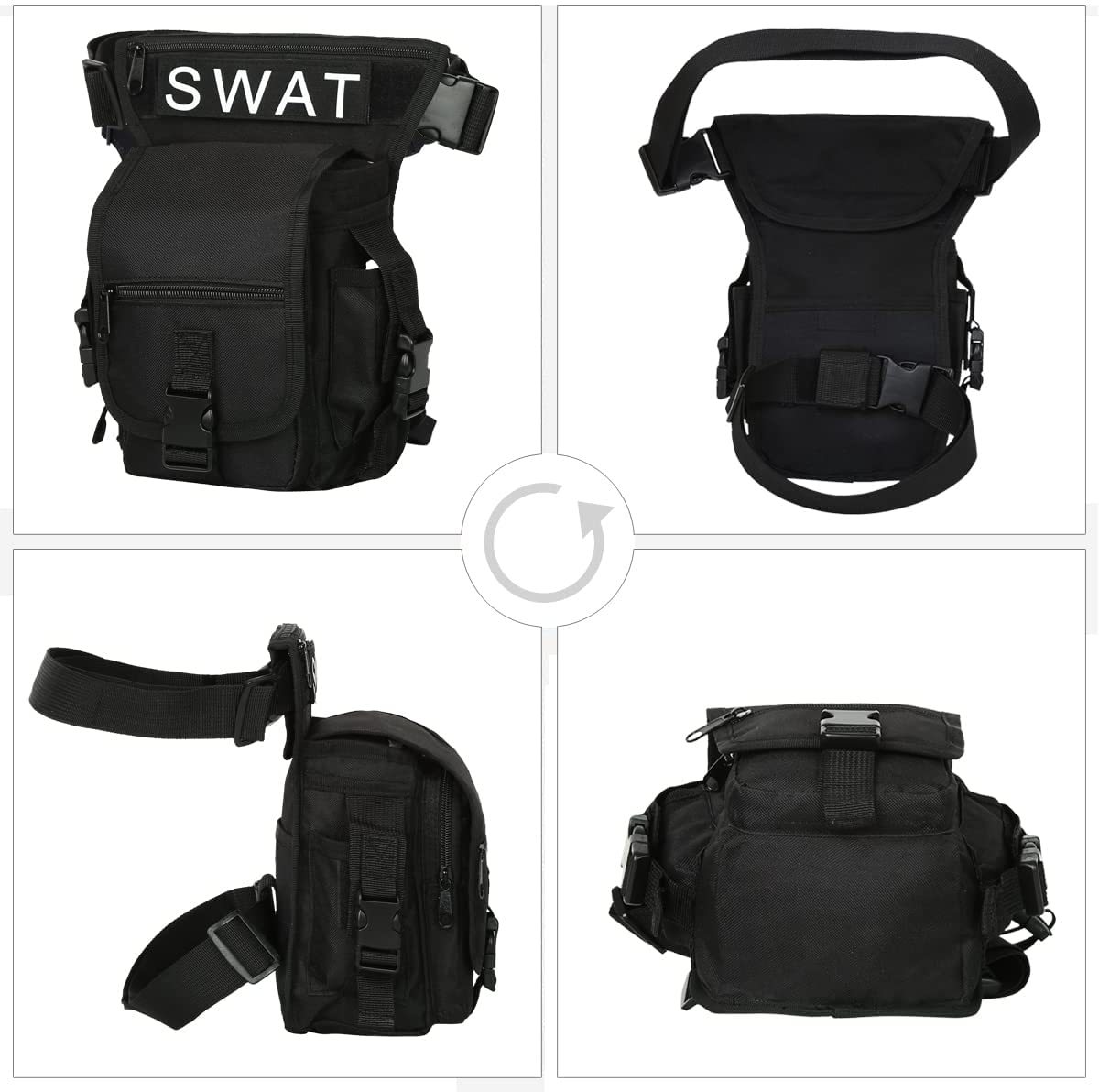 Beintasche Motorrad Hüfttasche für Damen & Herren klein leicht wasserdicht Schwarz/Braun aus Nylon/Canvas zum Radfahren Outdoor Sport