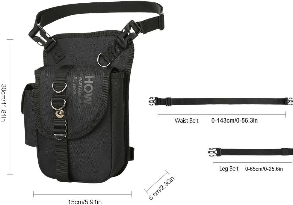 Beintasche Motorrad Hüfttasche für Damen & Herren klein leicht wasserdicht Schwarz/Braun aus Nylon/Canvas zum Radfahren Outdoor Sport