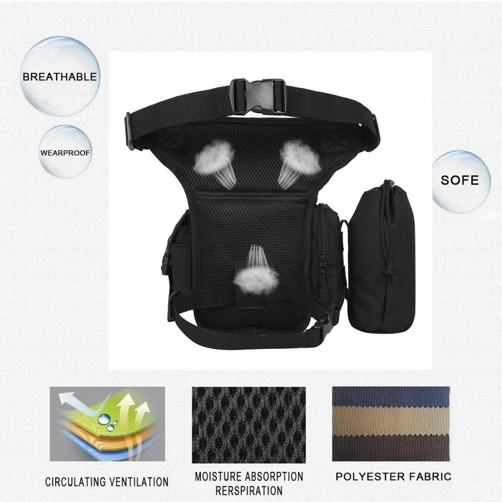 Beintasche Motorrad Hüfttasche für Damen & Herren klein leicht wasserdicht Schwarz/Braun aus Nylon/Canvas zum Radfahren Outdoor Sport