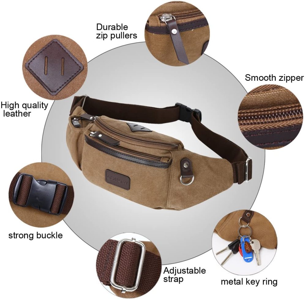 Herren Canvas Sportlich Freizeit Gürteltasche Bauchtasche Hüfttasche für Radfahren Joggen Kletterei Wandern Trekking Reisen Outdoor Sport
