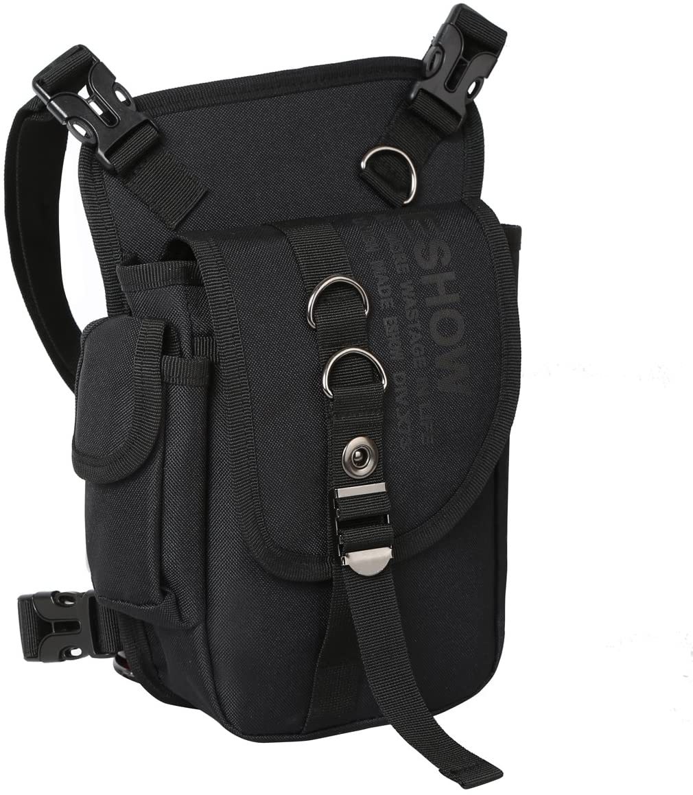 Beintasche Motorrad Hüfttasche für Damen & Herren klein leicht wasserdicht Schwarz/Braun aus Nylon/Canvas zum Radfahren Outdoor Sport
