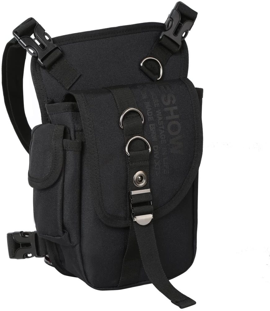 Beintasche Motorrad Hüfttasche für Damen & Herren klein leicht wasserdicht Schwarz/Braun aus Nylon/Canvas zum Radfahren Outdoor Sport