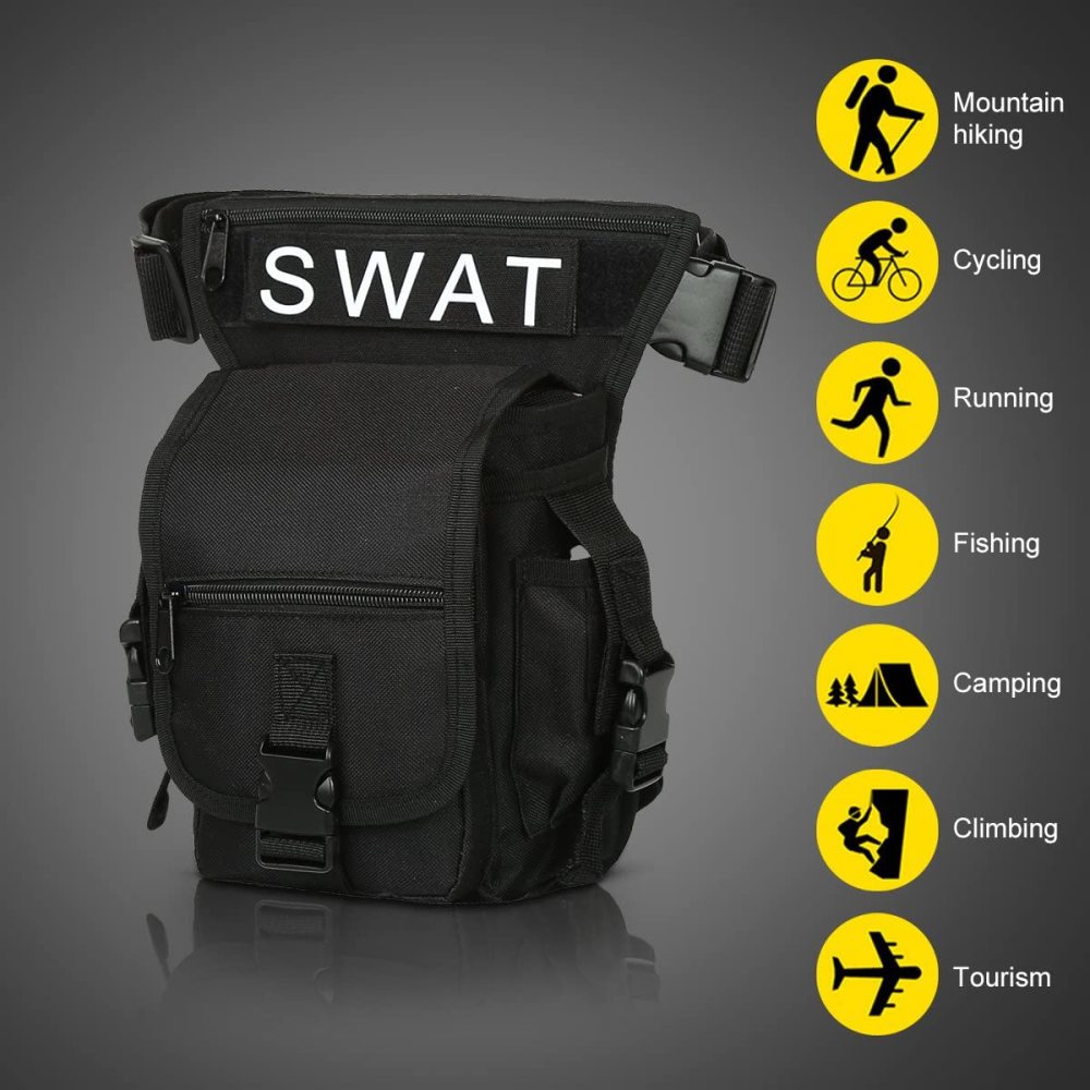 Beintasche Motorrad Hüfttasche für Damen & Herren klein leicht wasserdicht Schwarz/Braun aus Nylon/Canvas zum Radfahren Outdoor Sport