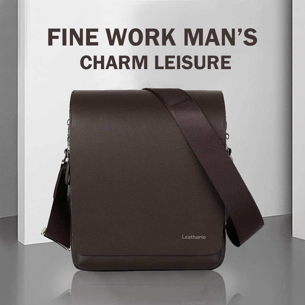 Herren Umhängetasche PU Leder Schultertasche Herrentasche mit Großer Kapazität für Alltag Freizeit Arbeit Schwarz