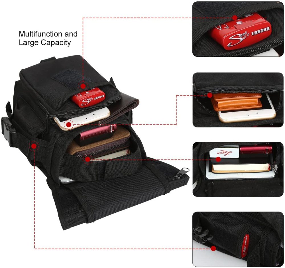 Beintasche Motorrad Hüfttasche für Damen & Herren klein leicht wasserdicht Schwarz/Braun aus Nylon/Canvas zum Radfahren Outdoor Sport