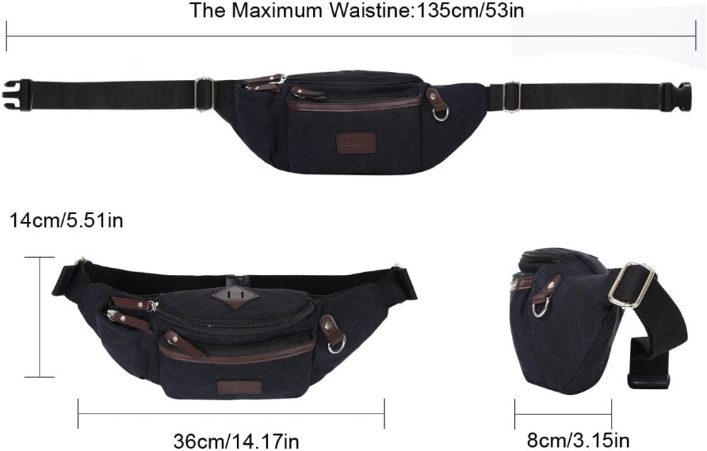 Herren Canvas Sportlich Freizeit Gürteltasche Bauchtasche Hüfttasche für Radfahren Joggen Kletterei Wandern Trekking Reisen Outdoor Sport