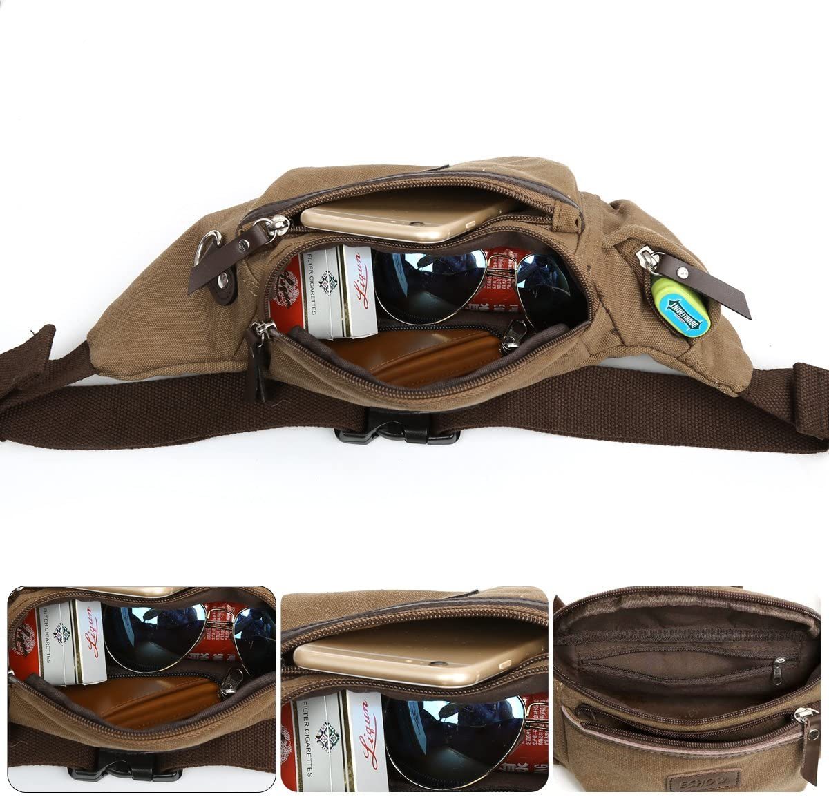 Herren Canvas Sportlich Freizeit Gürteltasche Bauchtasche Hüfttasche für Radfahren Joggen Kletterei Wandern Trekking Reisen Outdoor Sport
