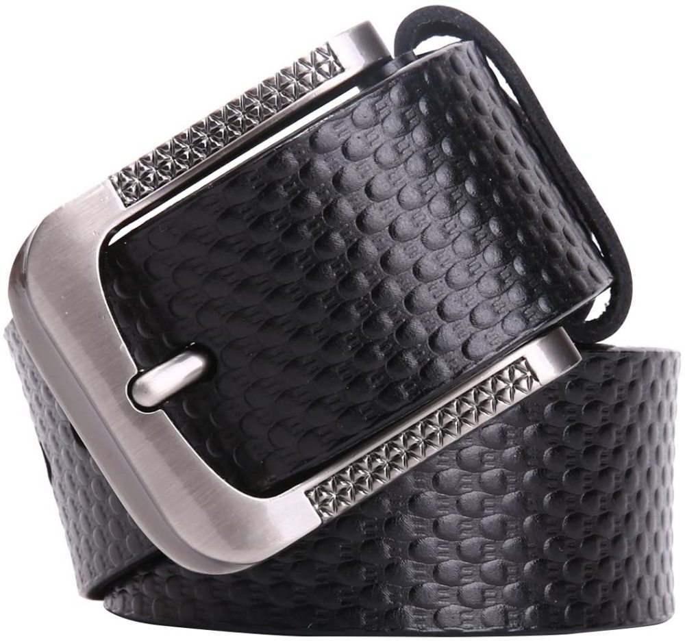 Herren stellbarer Ledergürtel 3.8 CM breiter Jeansgürtel Anzuggürtel Gürtelschnalle Belt Gurt Riemen