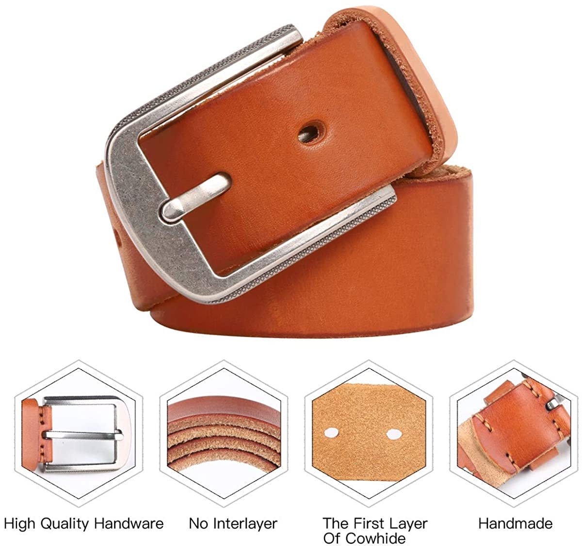 Ledergürtel Herren aus italienischem Rindsleder, 38 mm Breit, verstellbarer Jeansgürtel, Anzuggürtel in Braun und Schwarz