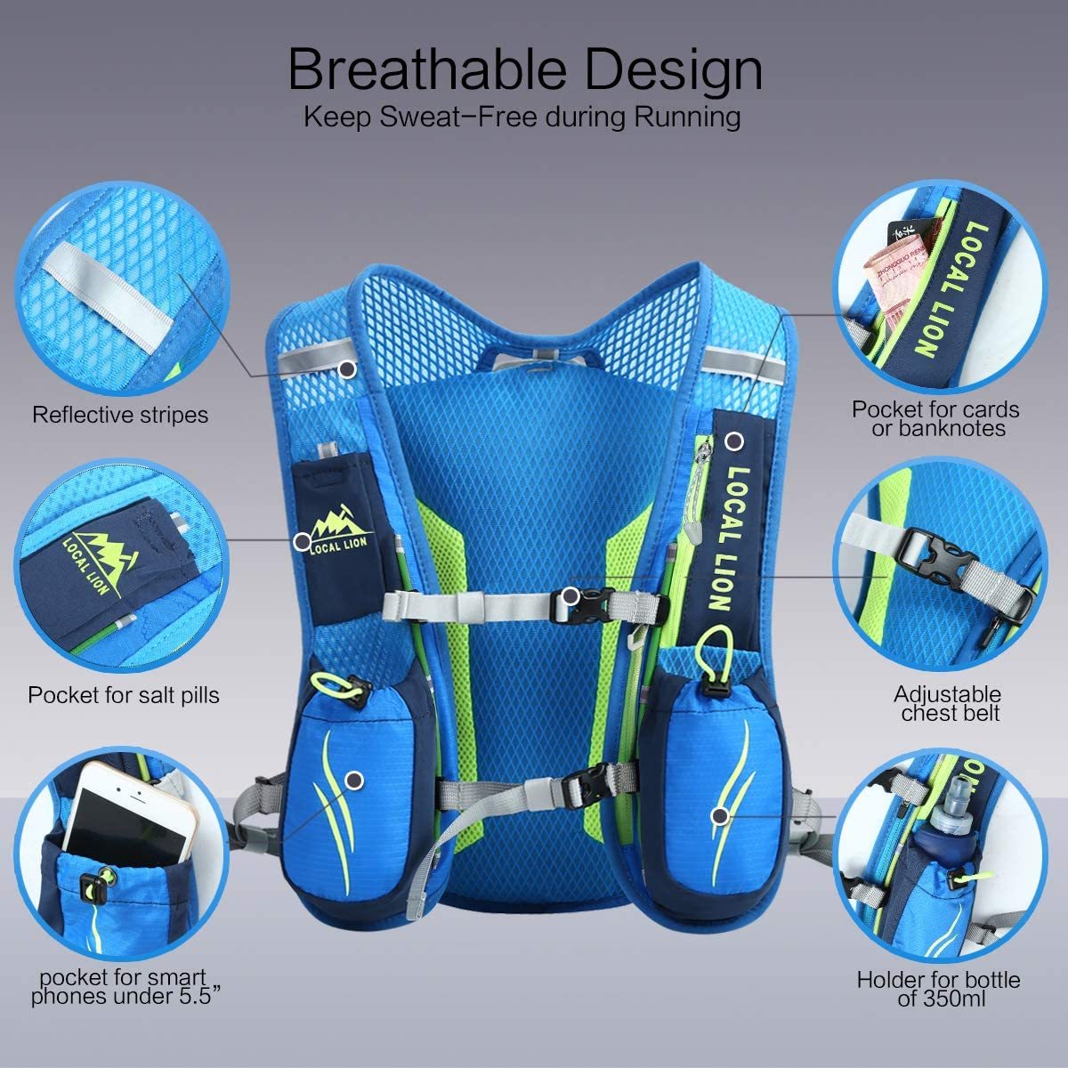 3L Fahrradrucksack Laufrucksack Trinkrucksack wasserdicht Hydration Backpack für Herren Damen Ultraleicht zum Radfahrren Laufen Marathon