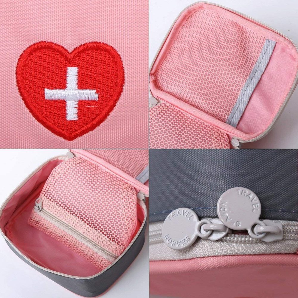 Oxford Gewebe Medizintasche für Notfälle Notfalltaschen Betreuertasche Reiseapotheke Tasche Erste Hilfe Set Medizinkoffer Sanitätstasche Rosa 14cm(L) x 6cm(B) x 11.5cm(H)