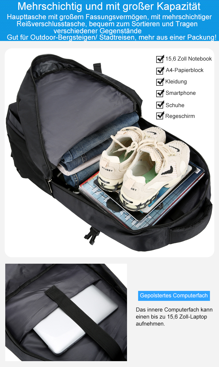 60L Wanderrucksack, MOLLE, Wasserdicht, Trekkingrucksack, Outdoor, bag, Waterproof, Reisetasche, 0.96 kg, 60 Liter, Reisetasche, 62cm * 36cm * 24cm, Daypack, Reiserucksack, Wochendtrip, Justierbar, Ergonomisch