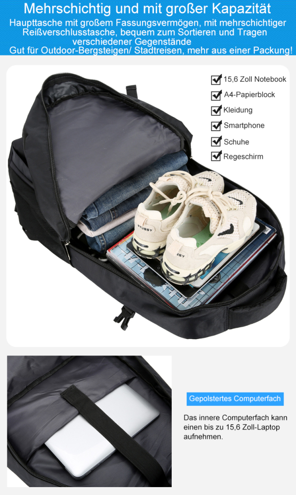 60L Wanderrucksack, MOLLE, Wasserdicht, Trekkingrucksack, Outdoor, bag, Waterproof, Reisetasche, 0.96 kg, 60 Liter, Reisetasche, 62cm * 36cm * 24cm, Daypack, Reiserucksack, Wochendtrip, Justierbar, Ergonomisch