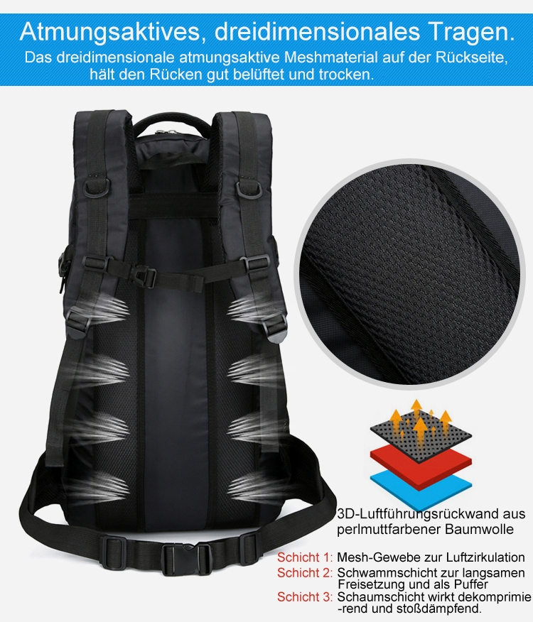 60L Wanderrucksack, MOLLE, Wasserdicht, Trekkingrucksack, Outdoor, bag, Waterproof, Reisetasche, 0.96 kg, 60 Liter, Reisetasche, 62cm * 36cm * 24cm, Daypack, Reiserucksack, Wochendtrip, Justierbar, Ergonomisch
