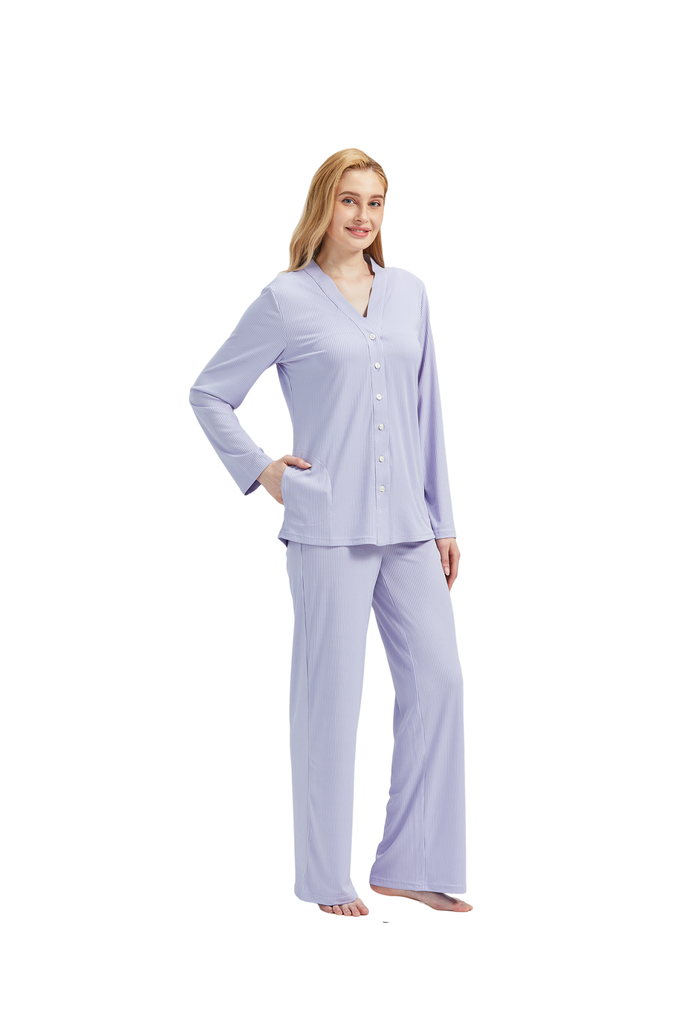 RAIKOU Schlafanzüge Für Damen Lange Schlafanzughose Set Nachtwäsche Hausanzug Freizeitanzug Zweiteiliger V-Ausschnitt Pyjama Set Nachthemd Pyjama Set Nachtwäsche Sleepwear
