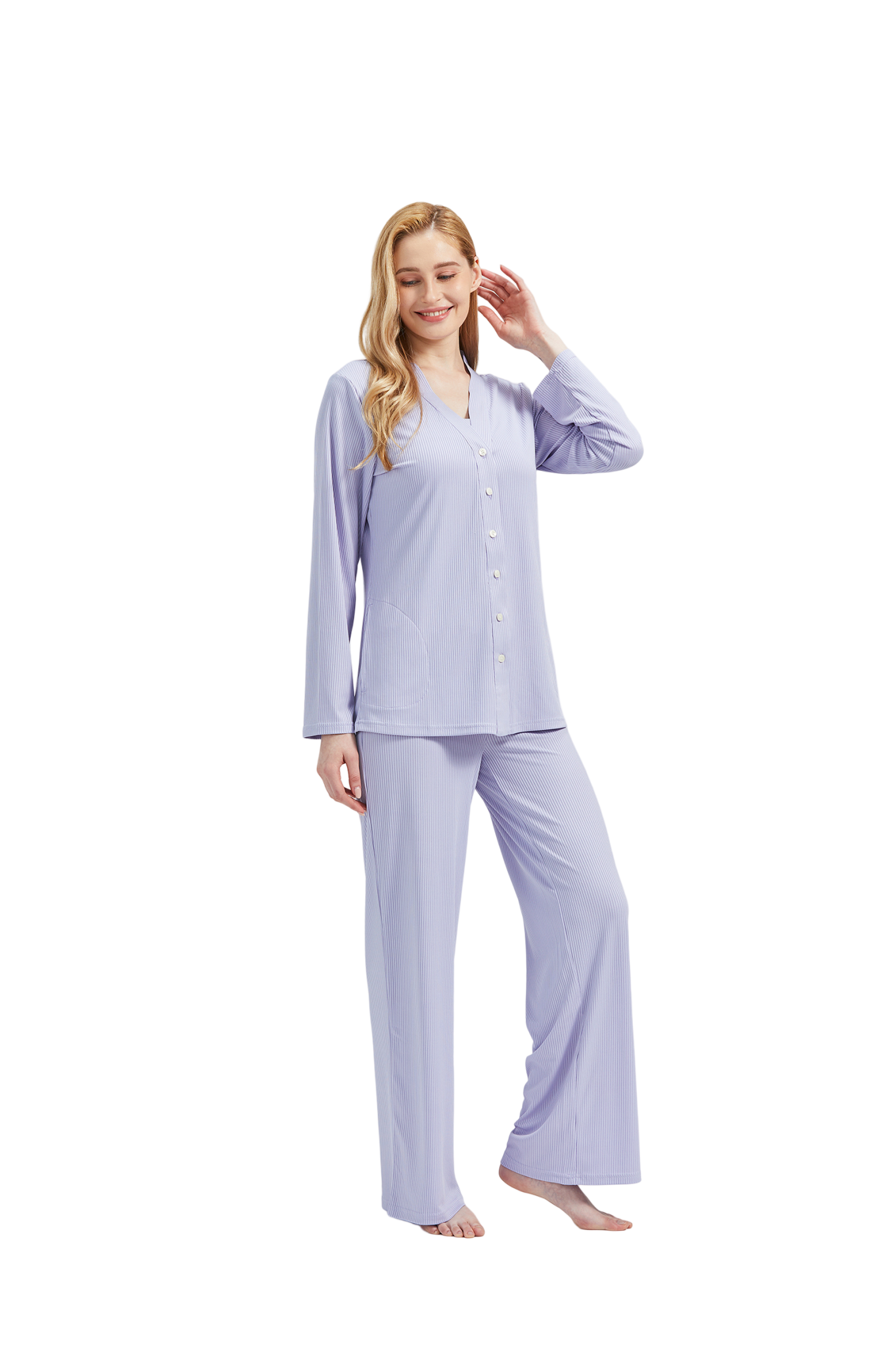 RAIKOU Schlafanzüge Für Damen Lange Schlafanzughose Set Nachtwäsche Hausanzug Freizeitanzug Zweiteiliger V-Ausschnitt Pyjama Set Nachthemd Pyjama Set Nachtwäsche Sleepwear