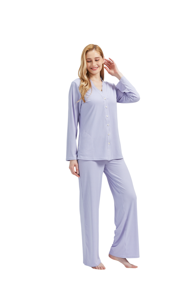 RAIKOU Schlafanzüge Für Damen Lange Schlafanzughose Set Nachtwäsche Hausanzug Freizeitanzug Zweiteiliger V-Ausschnitt Pyjama Set Nachthemd Pyjama Set Nachtwäsche Sleepwear
