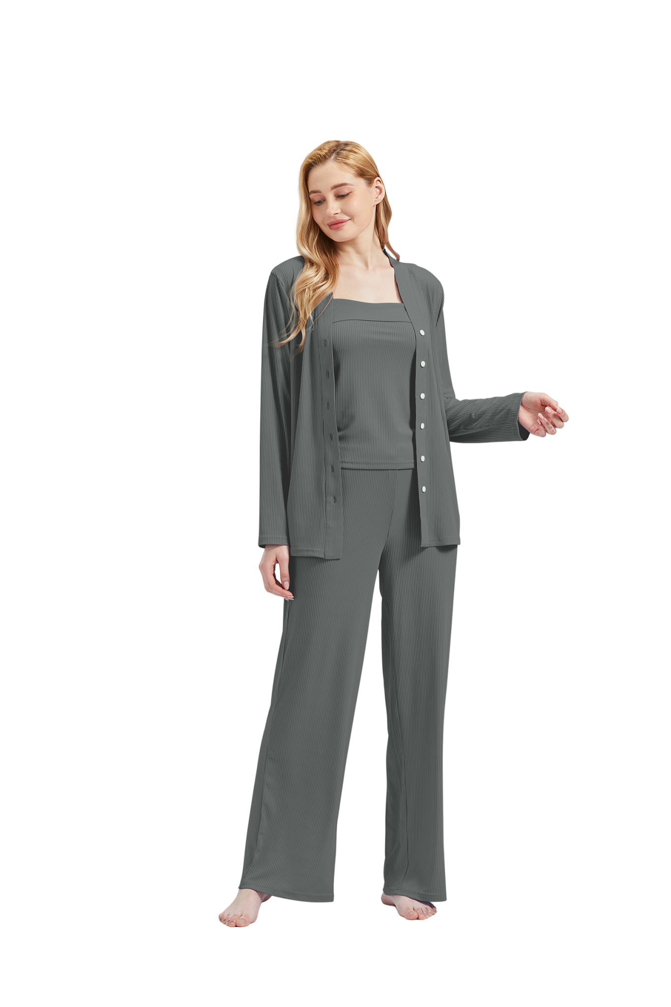 RAIKOU Schlafanzüge Für Damen Lange Schlafanzughose Set Nachtwäsche Hausanzug Freizeitanzug Zweiteiliger V-Ausschnitt Pyjama Set Nachthemd Pyjama Set Nachtwäsche Sleepwear