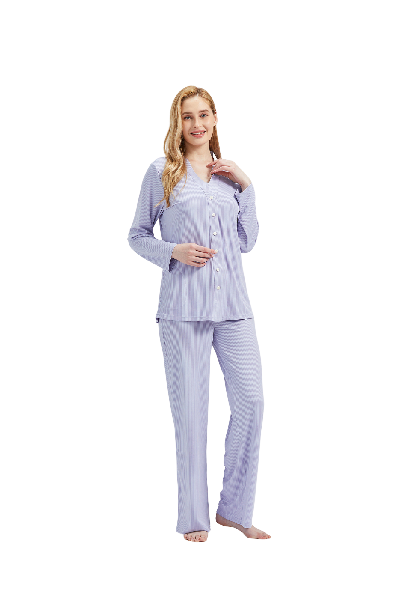 RAIKOU Schlafanzüge Für Damen Lange Schlafanzughose Set Nachtwäsche Hausanzug Freizeitanzug Zweiteiliger V-Ausschnitt Pyjama Set Nachthemd Pyjama Set Nachtwäsche Sleepwear