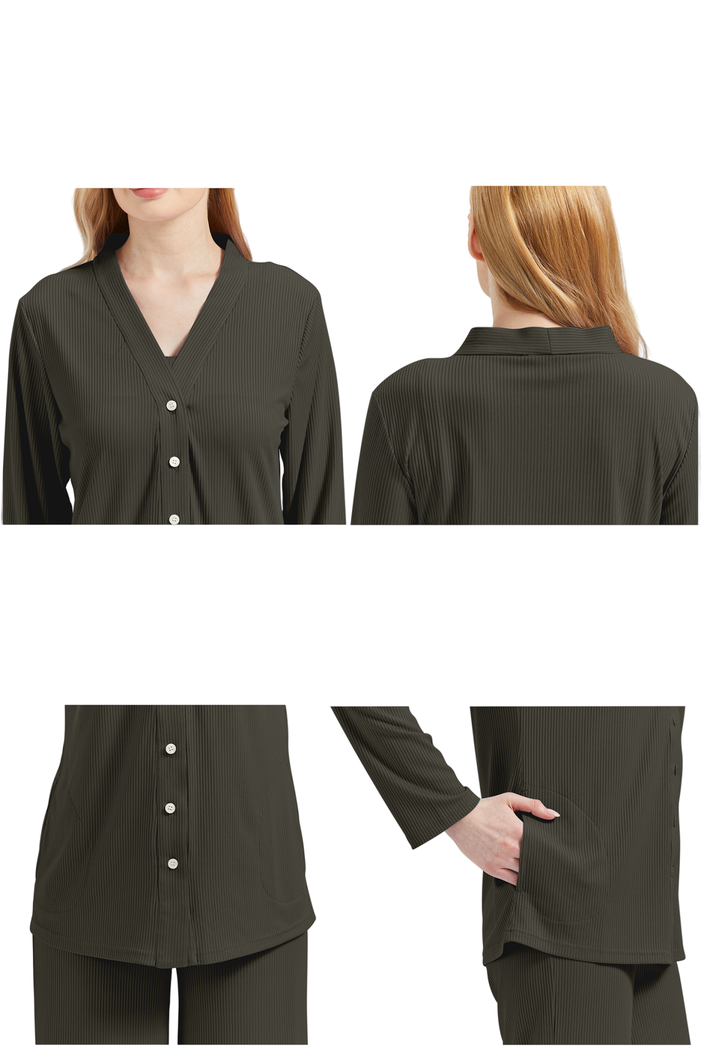 RAIKOU Schlafanzüge Für Damen Lange Schlafanzughose Set Nachtwäsche Hausanzug Freizeitanzug Zweiteiliger V-Ausschnitt Pyjama Set Nachthemd Pyjama Set Nachtwäsche Sleepwear