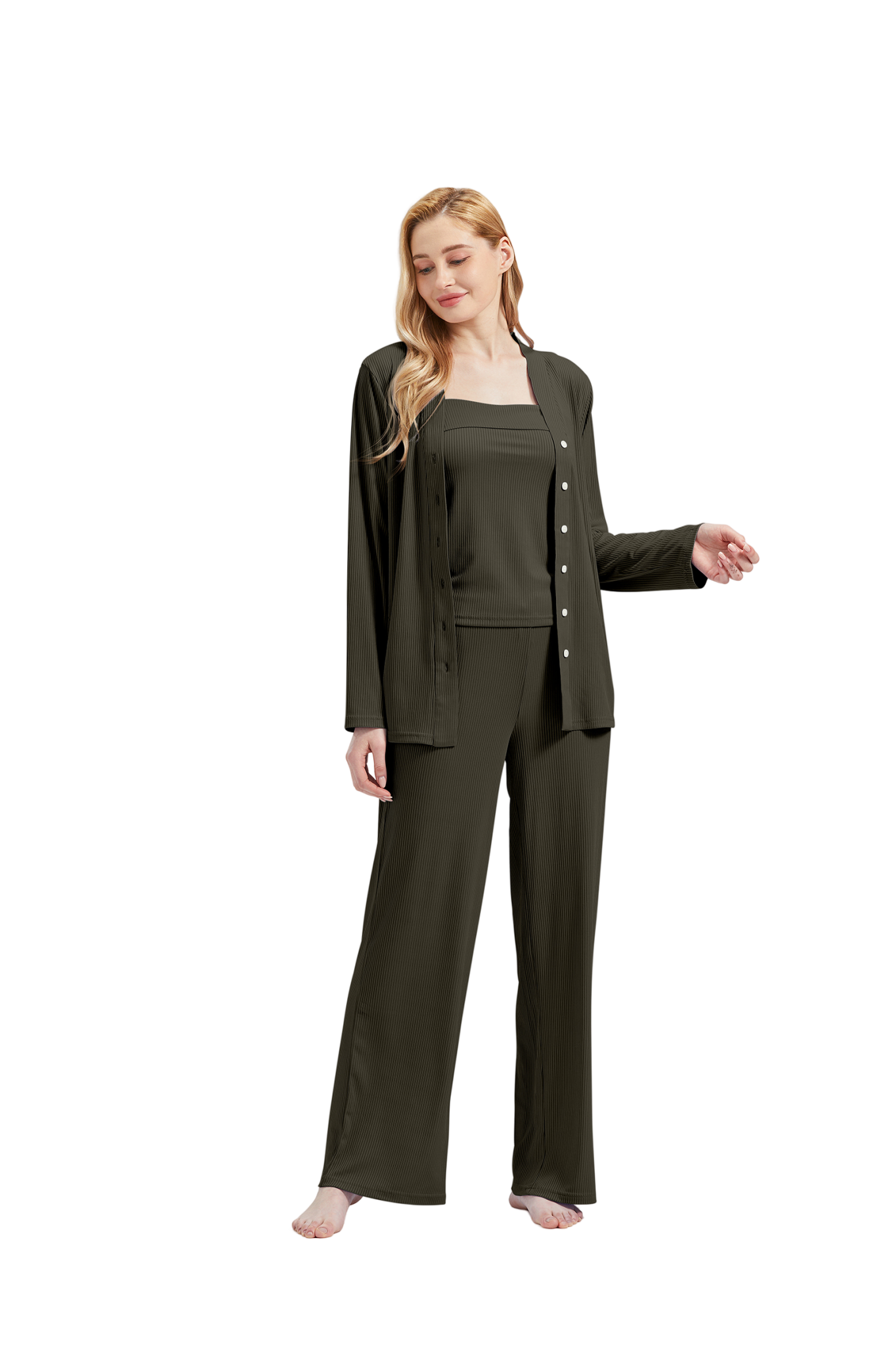 RAIKOU Schlafanzüge Für Damen Lange Schlafanzughose Set Nachtwäsche Hausanzug Freizeitanzug Zweiteiliger V-Ausschnitt Pyjama Set Nachthemd Pyjama Set Nachtwäsche Sleepwear