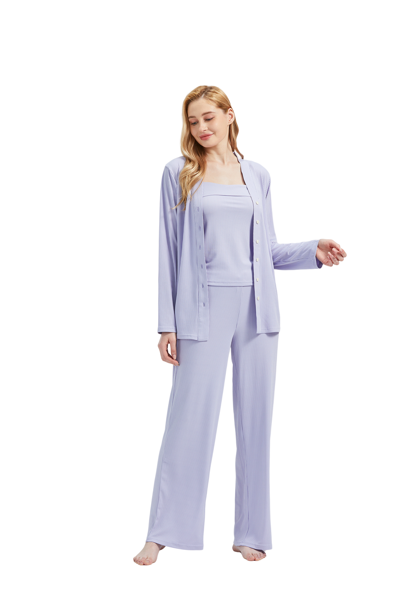 RAIKOU Schlafanzüge Für Damen Lange Schlafanzughose Set Nachtwäsche Hausanzug Freizeitanzug Zweiteiliger V-Ausschnitt Pyjama Set Nachthemd Pyjama Set Nachtwäsche Sleepwear