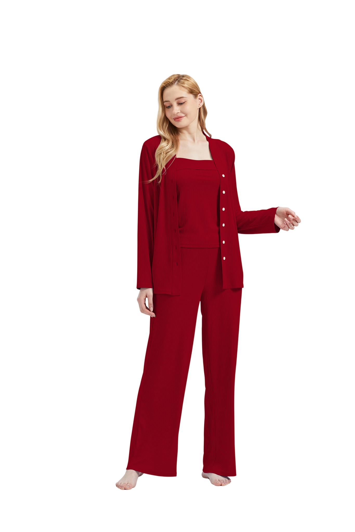 RAIKOU Schlafanzüge Für Damen Lange Schlafanzughose Set Nachtwäsche Hausanzug Freizeitanzug Zweiteiliger V-Ausschnitt Pyjama Set Nachthemd Pyjama Set Nachtwäsche Sleepwear