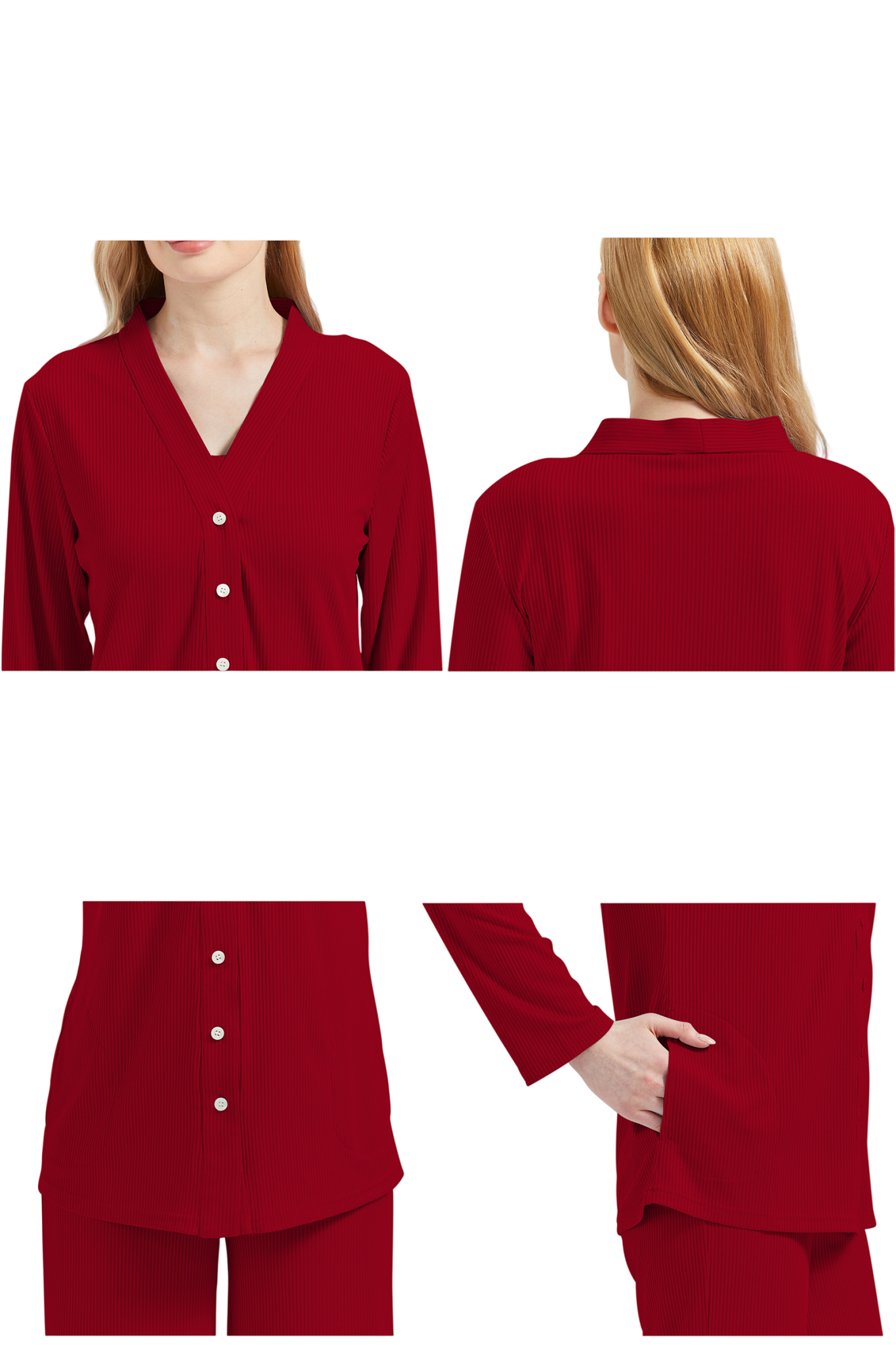 RAIKOU Schlafanzüge Für Damen Lange Schlafanzughose Set Nachtwäsche Hausanzug Freizeitanzug Zweiteiliger V-Ausschnitt Pyjama Set Nachthemd Pyjama Set Nachtwäsche Sleepwear