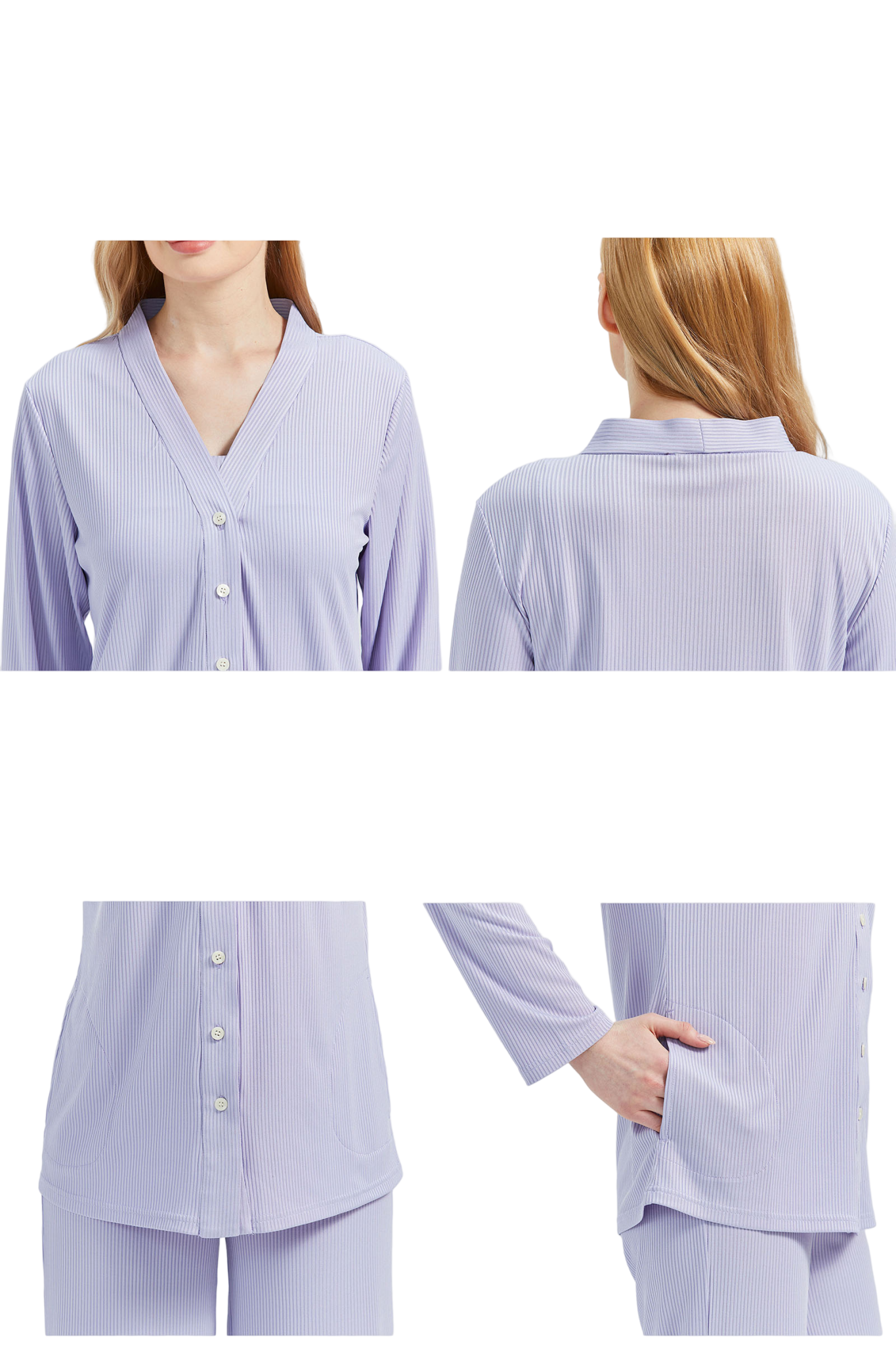 RAIKOU Schlafanzüge Für Damen Lange Schlafanzughose Set Nachtwäsche Hausanzug Freizeitanzug Zweiteiliger V-Ausschnitt Pyjama Set Nachthemd Pyjama Set Nachtwäsche Sleepwear