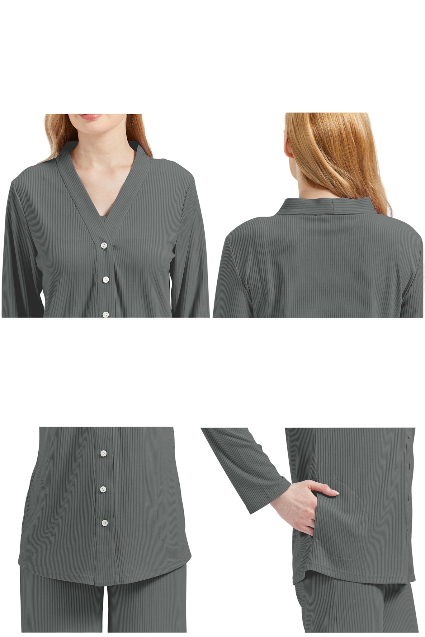 RAIKOU Schlafanzüge Für Damen Lange Schlafanzughose Set Nachtwäsche Hausanzug Freizeitanzug Zweiteiliger V-Ausschnitt Pyjama Set Nachthemd Pyjama Set Nachtwäsche Sleepwear